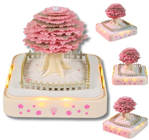 3D Calendar 2026, Cherry Blossom Tree Time Piece Calendar 2026, Daily Tear-Off Memo Pad with LED Glow, Paper Carving Desktop Decoration, Unique Holiday & New Year Paper Craft Gift