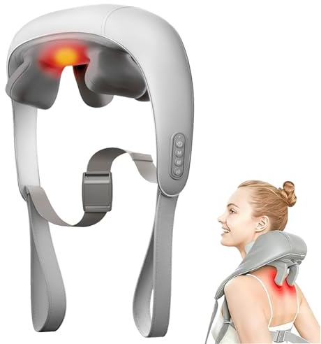 PERLEVI Shiatsu Neck and Shoulder Massager with Heat, Cordless Rechargeable, Hand-Free/Handheld, Deep Tissue Pain Relief for Trapezius, Portable for Home/Office/Travel, Ideal Gift for Women/Men