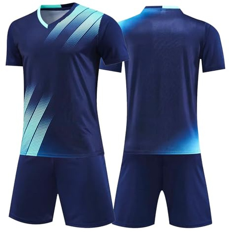 Keyck Fotbollströja för barn, set med t-shirt och shorts 7–13 år, Marinblå, 12-13 anni