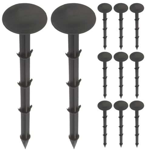 TOBBOMEY Estacas de Tela para Tierra y Plantas, Fijación para Jardín y Huerto, 20 Piezas de Plástico Negro 20 Cm, Uso en Exteriores para Césped, Carpas y Camas Elásticas, Resistentes a Suelos Ácidos