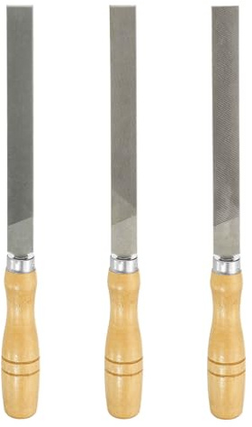 HARFINGTON 3pcs Flat Cut File 6 Double Cut Teeth High Carbon Steel Hand Rasp File with Wood Handle for Metal Wood Deburring Removing