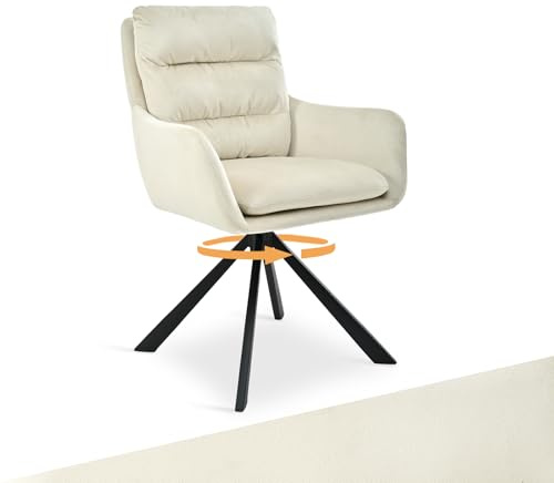Bon Furni Juego de 1 sillas de comedor giratorias con reposabrazos – Silla individual giratoria 360° con respaldo doble, cojín extraíble, silla de cocina de terciopelo para comedor y salón, oficina