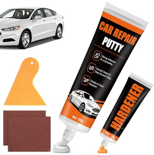 Miioto Spachtelmasse Auto, Feinspachtel Kfz, Auto Spachtelmasse mit Härter | Kratzer Glätten & Rissfrei Aushärten, Feinspachtel für Auto, Boot, GFK und Metall Unebenheiten Reparaturen (100g+10g)