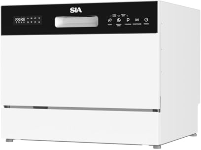 SIA TTD6WH White Table Top Mini Dishwasher, 8 Programs, 6 Place Settings, Touch Control, Ideal for Kitchen Counter Top, Caravans, Mobile Homes, 2 Years Parts and Labour Guarantee