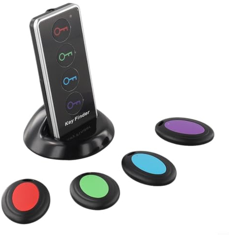 UTTASU Trova chiavi wireless 4 in 1 set con luce LED per chiavi, portafoglio, telecomando, telefono cellulare, collare per cani, portata 30 m, volume 80 dB