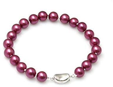 Schmuckwilli Perlenarmband für Damen & Mädchen - 20cm Länge mit 8mm großen violetten runden Perlen - Elegante Armband mit Muschelkernperlen MK Perlen für jeden Anlass - die Perlenarmreife für Frauen