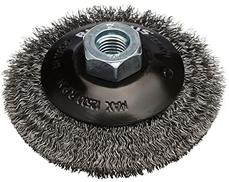 RHODIUS SKBW, 1x Kegelbürste Stahl Ø 100 mm, gewellter Draht 0,3 mm, M14, Drahtbürste Winkelschleifer, Reinigungsbürste, Stahlbürste