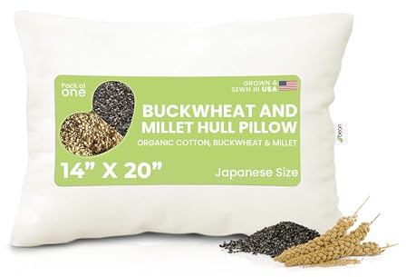 Bean Products Multi Grain Japanese Bed Pillow for Sleeping – Eco-Friendly Breathable Organic Buckwheat and Millet Hulls Fill with Organic Cotton Fabric Head Pillow - Made in The USA, 14 x 20