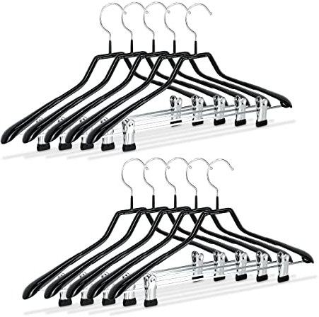 Relaxdays Klammerbügel, 10er Set, Kleiderbügel für Kostüme, gummiert aus Metall, rutschfest, platzsparend, 42 cm, schwarz