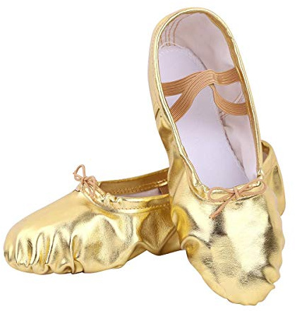 Nexete PU Leather Ballet Flats Shoes Dance Slippers for Women Men Girls Boys in Gold/Silver Colors (13 Little Kid, Gold)