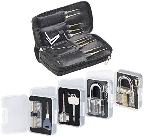 AGT Dietrich Set Profi: Profi-Lockpicking-Set mit 32 Werkzeugen und 4 Übungsschlössern (Dietrich Schlüssel, für Zylinderschloss, Türschloss)