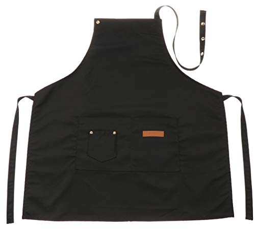 sharprepublic Delantal Babero de Algodón con Bolsillos Grandes para Hombres Y Mujeres, Uniforme de Trabajo para Peluquero Profesional, Artista de Tatuaje, Cocinero - Negro, 71cm