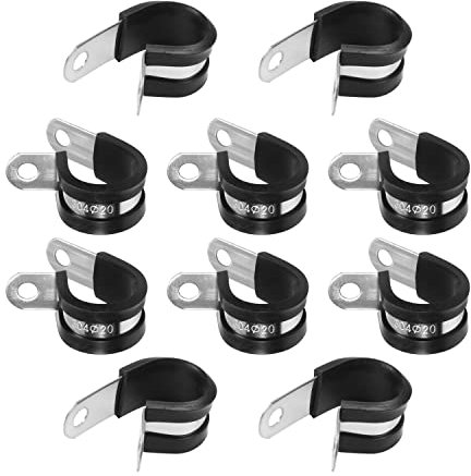 MroMax 10 x Kabelschellen, 20 mm, 304 Edelstahl, gummiert, isoliert, Klemme, Metallklemme, Rohrhalter für Rohre oder Drahtschnur-Installation, schwarz
