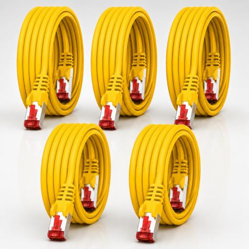 1CONN Câble réseau Cat6 5 x 2 m jaune câble Ethernet Lankabel câble réseau Cat6 Lan câble patch Sftp Pimf 1000 Mbit s