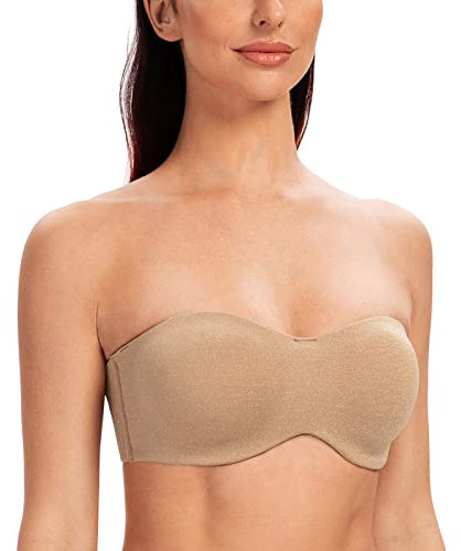 MELENECA Women's Strapless Bras for Unlined Large Bust with Underwire Clear Strap Beige Heather 32G