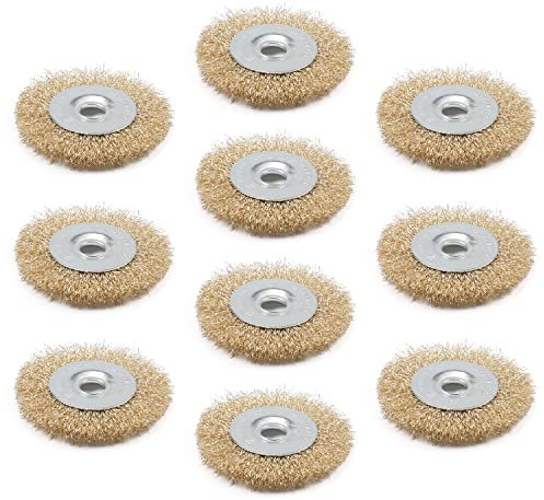 Utoolmart 100 mm × 6 cepillo circular para rueda de alambre de 0,3 mm de diámetro, cerdas de alambre de acero fino prensado, cepillo perfecto para eliminar metales de pulido de óxido, 10 piezas