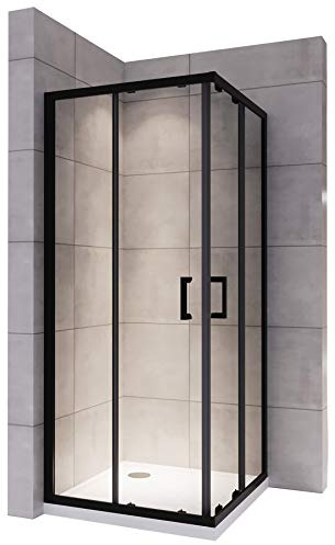 LANABLACK Cabine douche noire H 190 cm porte coulissante transparente 90 x 90 cm