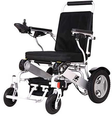 KWK Heavy Duty (180KG/28ST Carrying Capacity) Foldable Lightweight (28.50KG/4.5ST) Electric Wheelchair D09 (Silver - Large SEAT)
