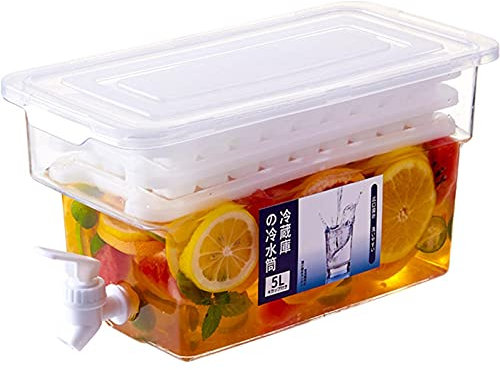 PAKEY Water Pitcher, 5L Fruit Teapot, Juice Pitcher with Lid, Water Jug For Hot/Cold Water, Ice Tea and Juice Beverage, Refrigerator Fruit Teapot with Faucet, 32×23×16cm