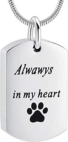 TNBKDSE Hund/Katze Pfotenabdruck Immer in Meinem Herzen Urnenhalskette Edelstahl Hundemarke Feuerbestattung Schmuck für Asche für Pet Memorial
