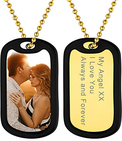 Supcare Herren Personalisiert Foto Erkennungsmarke Dog Tags Halskette 316L Edelstahl Gravur Anhänger für Name Text Militär Police Armee Kette für Frauen Jungen mit Geschenkebox