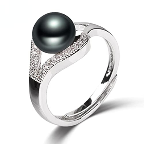 PAIHUIART Bagues Bague Bijoux Femme Bagues Fiançailles 3 Couleurs en Option Naturel Perle De Culture d'eau Douce Bagues pour Femmes Cadeaux De Fête Mode Jewerly Feige Redimensionnable Noir