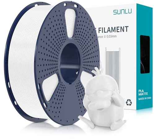 SUNLU Matte PLA Filament 1.75mm Weiß, 3D Drucker Filament mit Matter Oberfläche, Neatly Wound Filament, Einfach zu Bedienen, 1kg(2.2lbs) Spule PLA Filament für FDM 3D Drucker, Matte Weiß