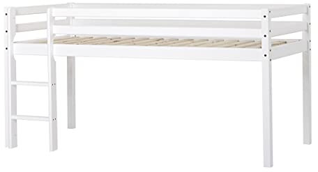 Hoppekids ECO Dream Halbhochbett - FSC-zertifiziertes Kiefernholz, TÜV-Zertifiziert, Label Nordic Swan, 90x200 cm, Weiß - Perfekt für kleine Schlafzimmer und Kinder im Wachstum