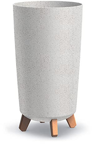 Vaso per Fiori piante Tondo Gracia Tubus Slim ECO WOOD Decorativo in Plastica e Legno cm da Interno Esterno Ø24x45 cm Tondo Bianco Design Moderno 19 Litri