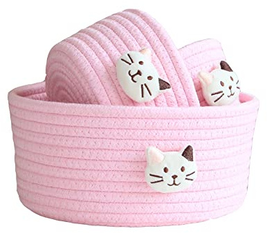 SHTGOI 3er Set Aufbewahrungskorb Baumwollseil Gewebter Aufbewahrungsbox Regalkorb Aufbewahrung Schreibtisch Storage Baskets Aufbewahrungskörbe Geflochtener Korb für Büro Schlafzimmer Rosa