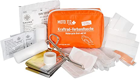 Moto112+ Verbandtasche Motorrad, Verbandskasten Motorrad zur Erstversorgung, Erste Hilfe Set Verbandskasten Staubgeschützt, Spritzwassergeschützt & Hygienisch, 15x12x4cm Motorrad Verbandskasten Mini