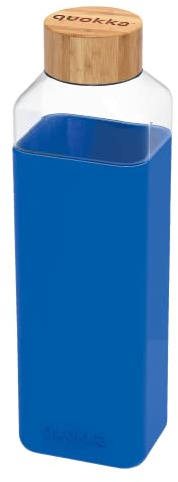 Quokka BOTELLA CRISTAL CUADRADA CON FUNDA DE SILICONA STORM AZURE 700 ML