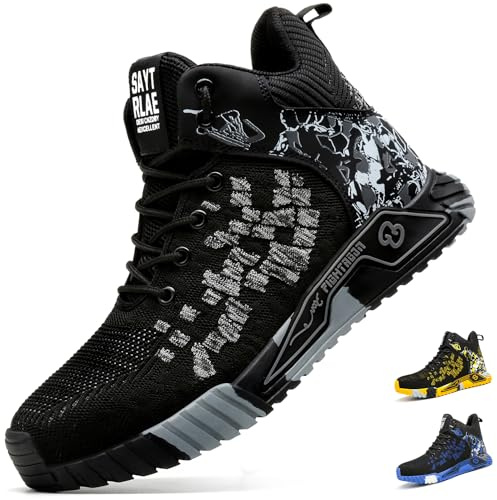 Scarponi Antinfortunistiche Uomo Donna Leggere Scarpe da Lavoro con Punta in Acciaio Antiscivolo Scarpe di Sicurezza Sportive 1011/Nero 45