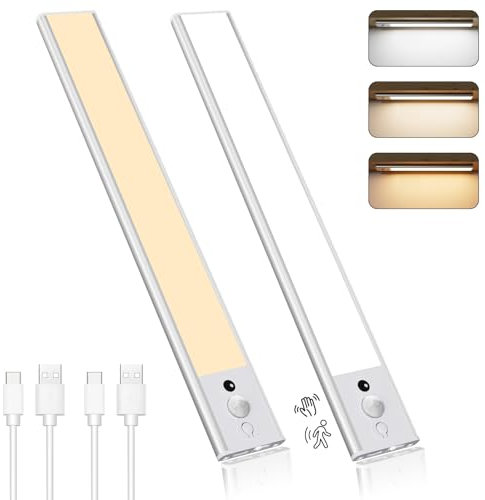 Electight 120LEDs Luce Armadio, 2 Pezzi 30CM Dimmerabile Luce Notturna con Sensore di Movimento, 3 Temperature di Colore & Rilevamento a Infrarossi, per Armadio, Cucina, Scale, Cassetti, Cassetti