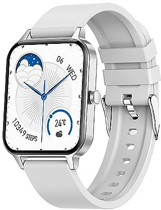 Smartwatch Herren Damen Wasserdicht Fitnessuhr Sportuhr Bluetooth-Anrufe mit AI Voice Assistant Herzfrequenz-Schlafmonitor 7 Tage Lange Akkulaufze Itmehrfach Sportmodi für IOS Android Silber