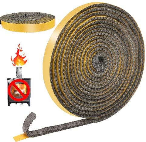 SPOKKI 4m Joint Insert Cheminée Autocollant, Joints Fibre de Verre, Joint de Porte Pour Poele a Bois, Cheminée, Porte Four a Bois, Résistant à la Chaleur 600 Degrés Celsius (3mm x 15mm x 4m)
