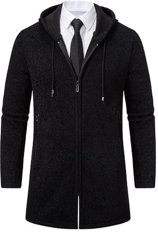Biutimarden Men’s Hoodie Thick Cardigan with Zip Fleece Lined Long Sleeve Basic Knitted Cardigan Funnel Neck Autumn Winter Sweater Jacket Coat with Pockets (UK, Alpha, XL, Regular, Regular, Black)