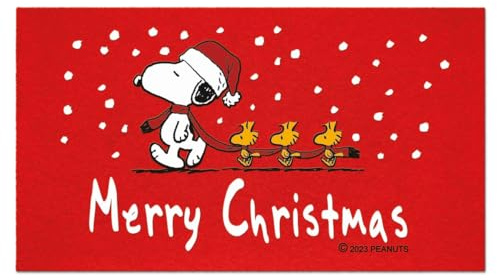 Markotex Peanuts – Snoopy - Felpudo para entrada exterior (40 x 68 cm, 40 x 70 cm, 40 x 60 cm) (Snow, Easy Christmas)