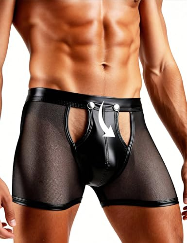 Ohyeahlady Boxershorts för Män - Sexiga, Konstläder, Wetlook Design, Stora Storlekar, Trosor, Kalsonger, Erotiska