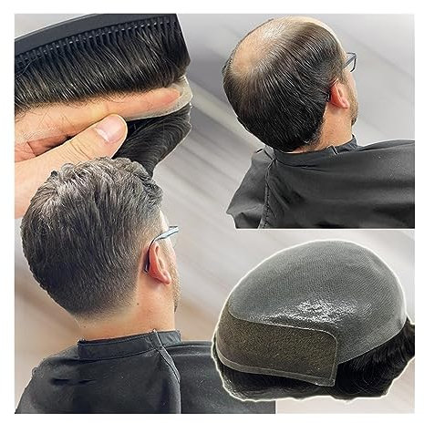 Pelucas para Hombre Sistema de reemplazo de cabello humano Toupee for hombres Peluca for hombres Línea de cabello natural Frente de encaje suizo con piel delgada PU Toupee for hombres Prótesis de cabe