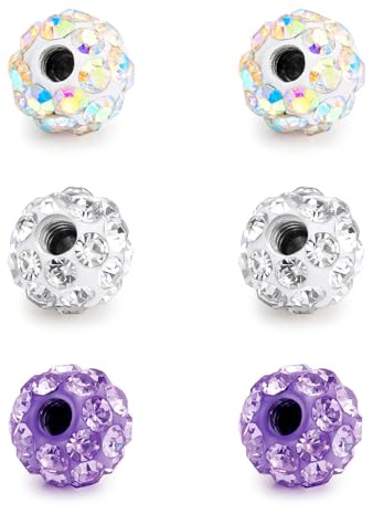 Rajnard Piercing Kugel 1,6/1,2/1,0/0,8mm Gewinde Chirurgenstahl 2,5/3/3,5/4/5/6/8mm Ersatzkugel Glitzer Piercing Ohr Septum Zange Nasenring Bauchnabelpiercing Kugel Silber Weiß Rosa Lila Blau