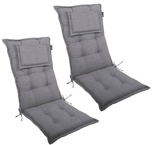 LILENO HOME Gartenstuhl Auflagen als [2er Set - Hochlehner] in Grau Y - Bequeme Liegen als Sitzauflagen für Gartenmöbel - Stuhlkissen für Gartenstühle und Klappstühle MAR