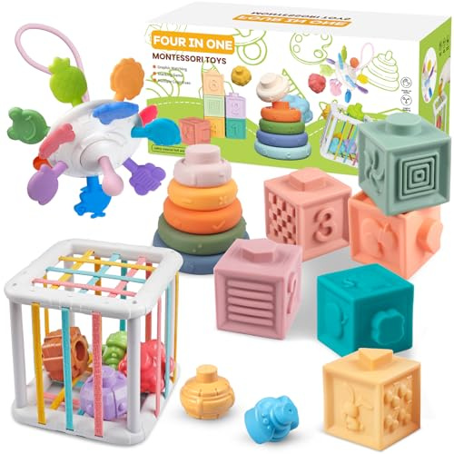 Aliex 4 in 1 Montessori Baby Sensory Toy Set, Food-Grade Silicone