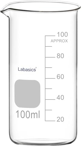 Labasics Glass Tall Beaker, Borosilicate Glass Graduated Tall Form Griffin Beaker with Pouring Spout, 1 Pack, 100 ml