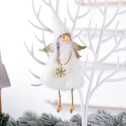Gettimore Weihnachtsengel zum Aufhängen, Feen-Puppen-Anhänger, Plüsch-Ornamente, Puppen-Anhänger für Weihnachtsbaum, Urlaub, Party-Dekorationen (weiß)