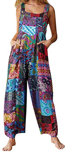 Qianderer Women Dungarees Loose Baggy Jumpsuit Romper Sleeveless Overall Casual Wide Leg Jumpsuit Playsuit Trousers Long Pants (Ba Blue, XXXXL)