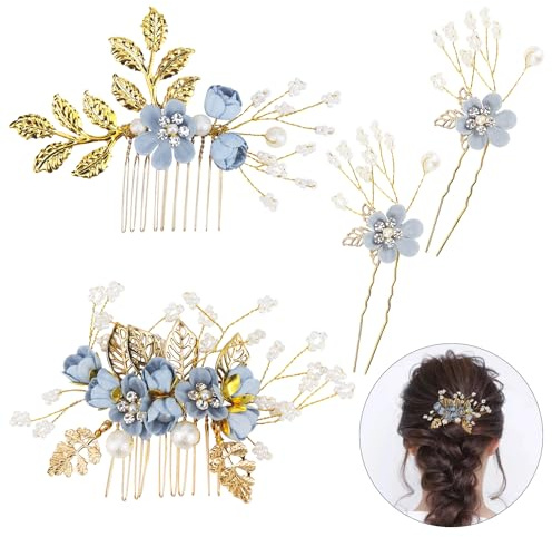 FERCAISH 4 Stück Hochzeit Haarkamm, Strass Brautschmuck Kamm, Perle Blume Braut Haarschmuck Haarspange, für die Braut Brautjungfer Dekorative