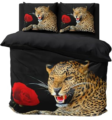 FEBE 3D Bettwäsche Gepard Bettbezug-Set 135x200 + Kissenbezug 80x80 cm Wendebettwäsche 2 Teilig mit Reißveschluss