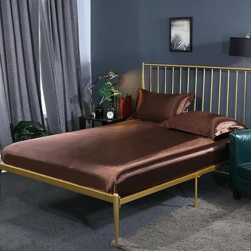 GENPICONG Juego de sábanas Ajustables de Seda Morera para Cama tamaño Queen, Juego de sábanas de Seda Suave de Alta Gama con Banda elástica y Funda de colchón tamaño King