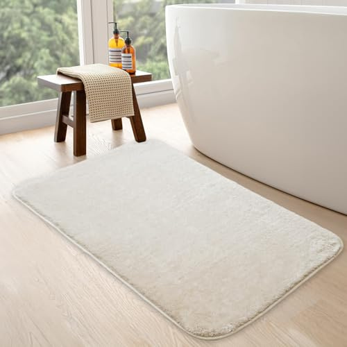 Bonny Home rutschfeste Badematte, Badteppich Creme, 70x120 Relax Plüsch | Weiche Bad- und Duschvorleger Maschinenwaschbar, Schnell Trocknend Badvorleger
